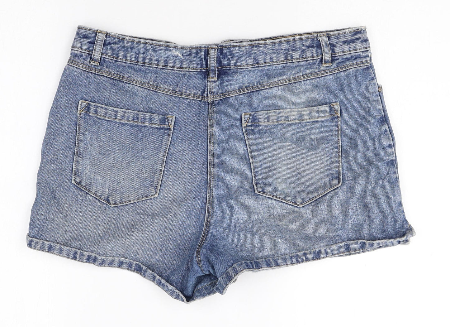 Denim Womens Blue 100% Cotton Hot Pants Shorts Size 12 Regular Zip - Distressed