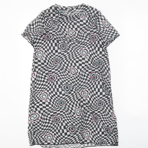 Primark Girls Black Geometric Polyester T-Shirt Dress Size 11-12 Years Round Neck Pullover - Love Heart