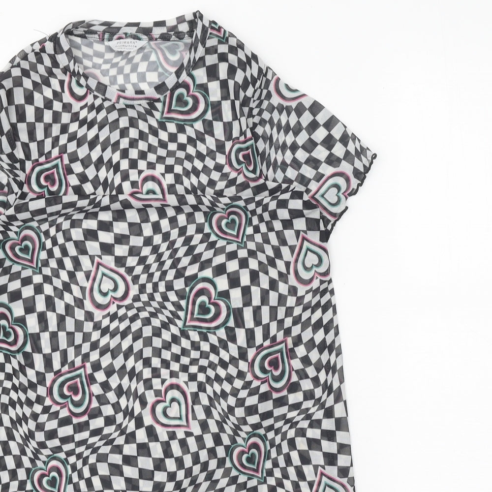 Primark Girls Black Geometric Polyester T-Shirt Dress Size 11-12 Years Round Neck Pullover - Love Heart