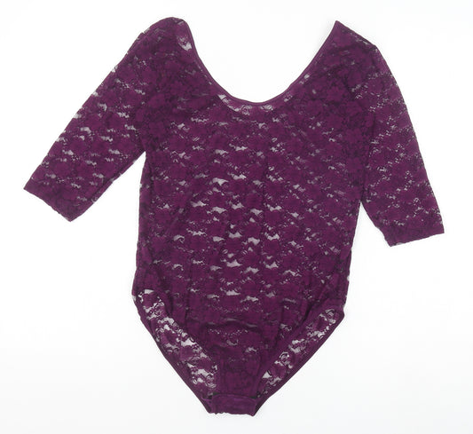 TU Womens Purple Polyamide Bodysuit One-Piece Size 14 Snap