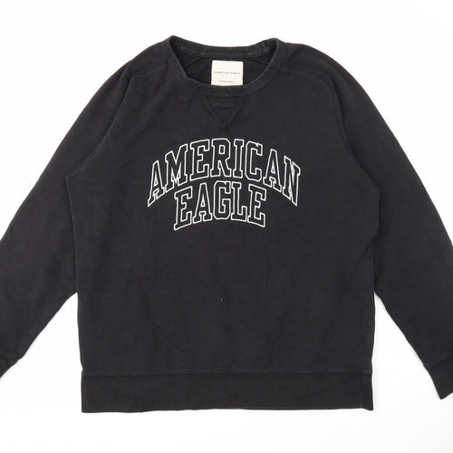 American Eagle Mens Black Cotton Pullover Sweatshirt Size L