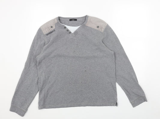 George Mens Grey Round Neck Cotton Pullover Jumper Size L Long Sleeve