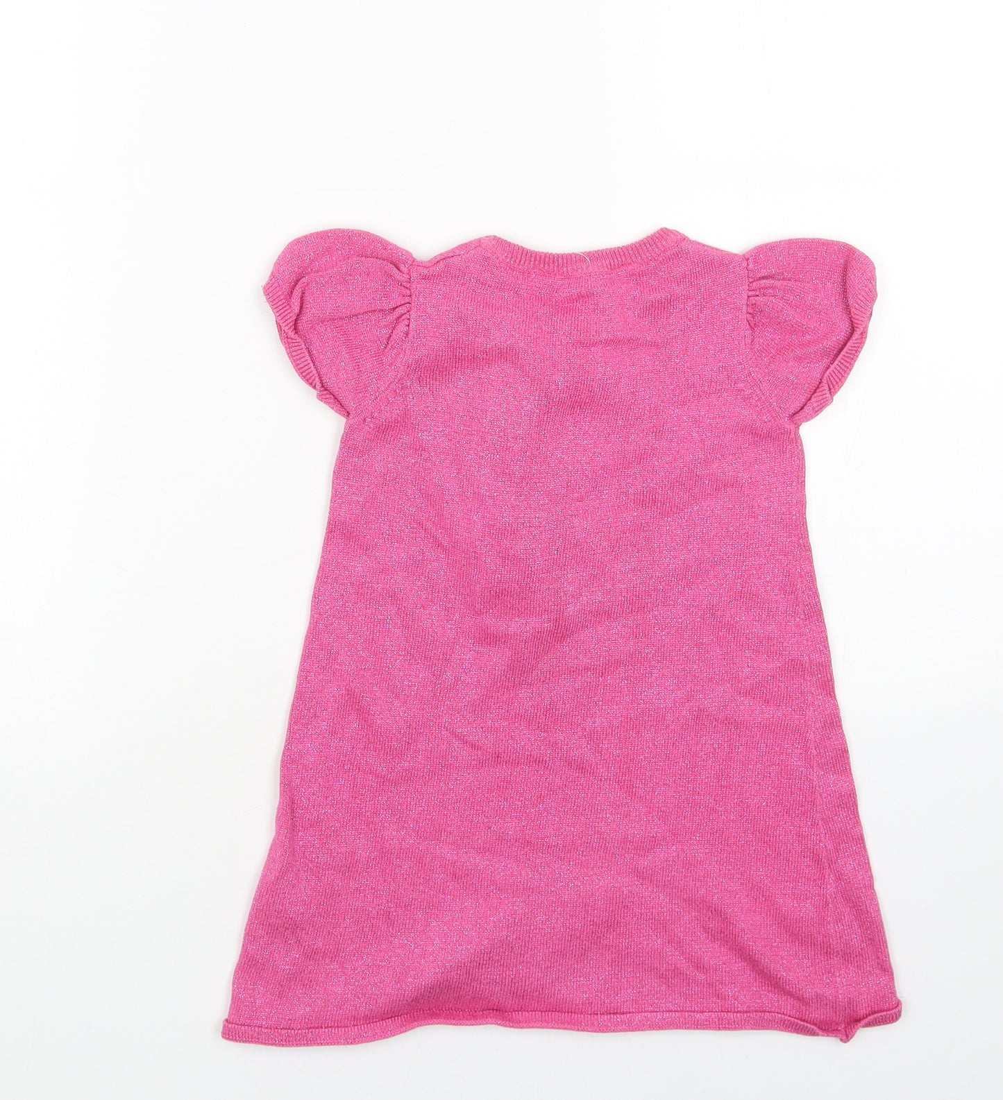 H&M Girls Pink Cotton Jumper Dress Size 2-3 Years Round Neck Pullover