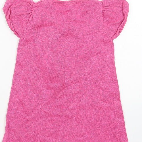 H&M Girls Pink Cotton Jumper Dress Size 2-3 Years Round Neck Pullover