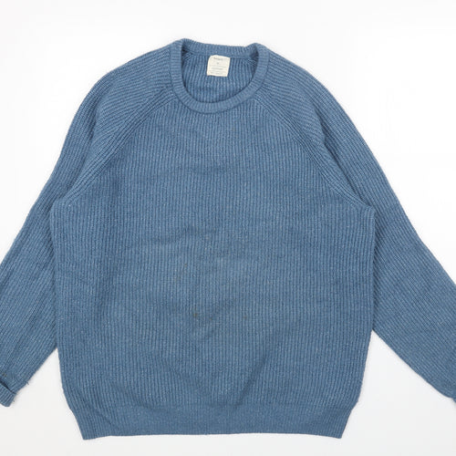 Marks and Spencer Mens Blue Round Neck Acrylic Pullover Jumper Size XL Long Sleeve