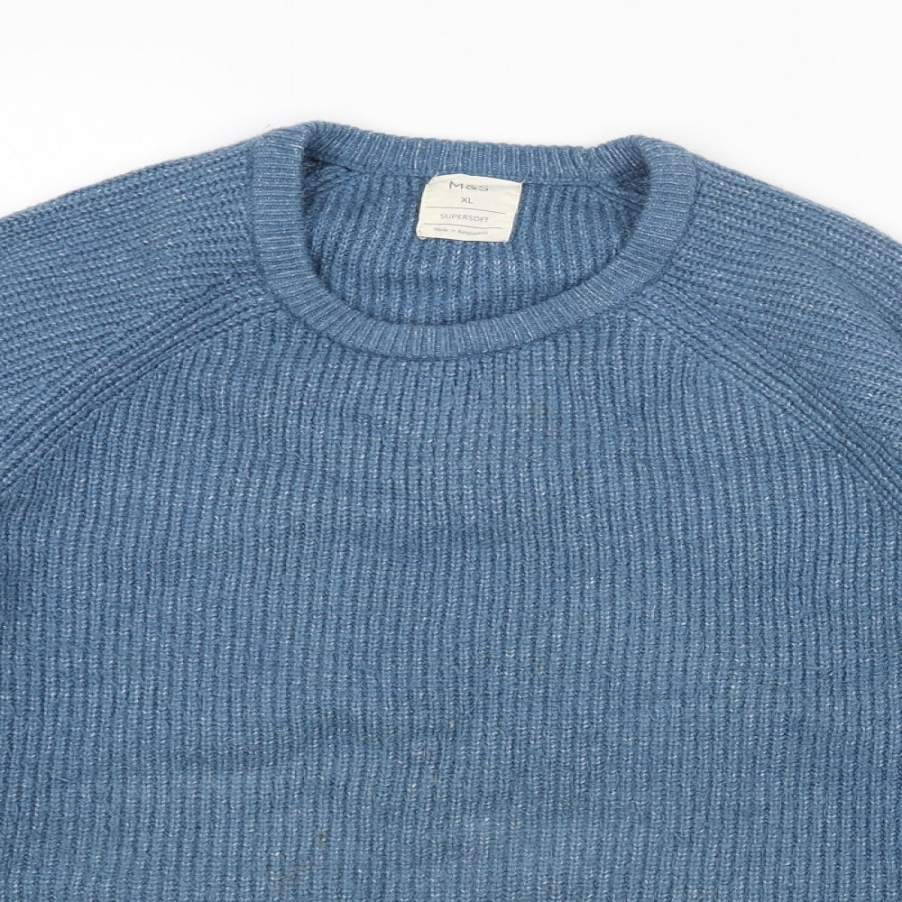 Marks and Spencer Mens Blue Round Neck Acrylic Pullover Jumper Size XL Long Sleeve
