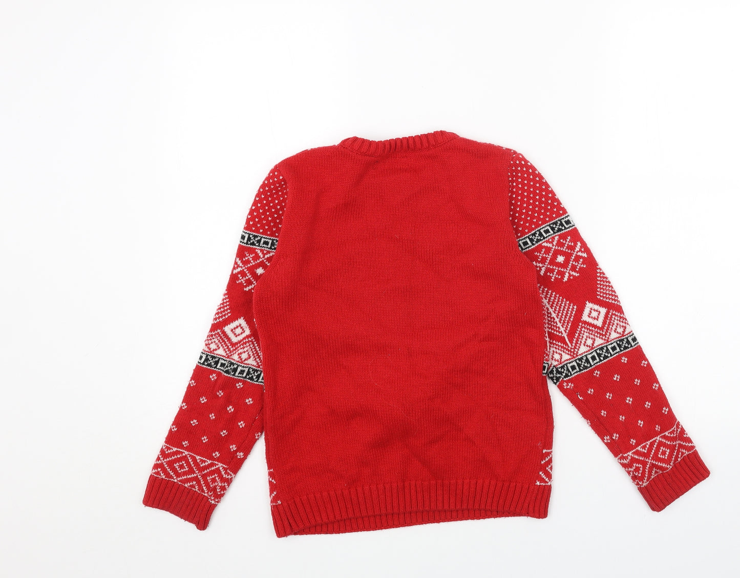NEXT Boys Red Round Neck Fair Isle Acrylic Pullover Jumper Size 9 Years Pullover - Christmas Reindeer