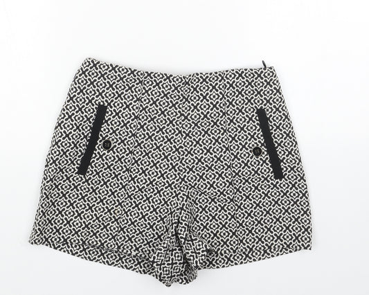 Miss Selfridge Womens Black Geometric Polyester Sailor Shorts Size 8 Regular Zip