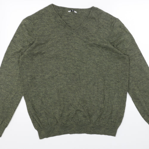 M&Co Mens Green V-Neck Acrylic Pullover Jumper Size XL Long Sleeve