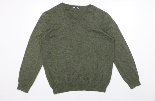 M&Co Mens Green V-Neck Acrylic Pullover Jumper Size XL Long Sleeve