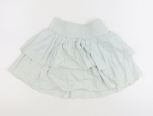 Marks and Spencer Girls Blue 100% Cotton Skater Skirt Size 9-10 Years Regular Pull On