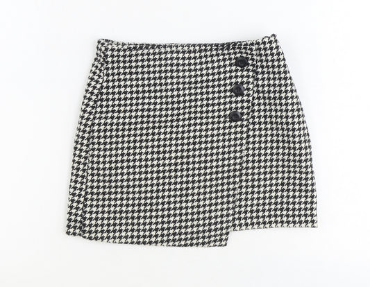 NEXT Girls Black Houndstooth Polyester Wrap Skirt Size 9 Years Regular Zip