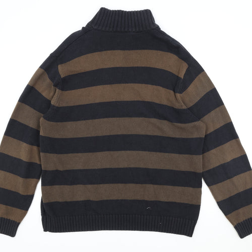 Fred Perry Mens Brown High Neck Striped Cotton Pullover Jumper Size XL Long Sleeve