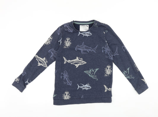 TU Boys Blue Geometric Cotton Pullover Sweatshirt Size 12 Years Pullover - Marine Life