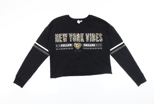 Primark Girls Black Cotton Pullover Sweatshirt Size 14-15 Years Pullover - New York Vibes