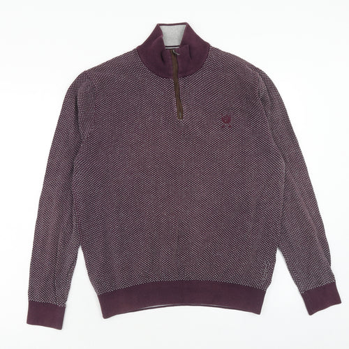 Jeff Banks Mens Purple High Neck Cotton Pullover Jumper Size M Long Sleeve