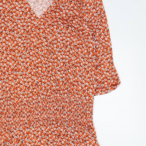 Body Flirt Womens Orange Floral Viscose Fit & Flare Size S V-Neck Pullover