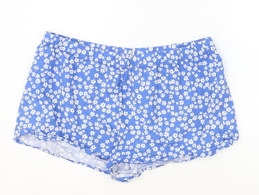 John Lewis Womens Blue Floral 100% Cotton Basic Shorts Size 16 Regular Pull On