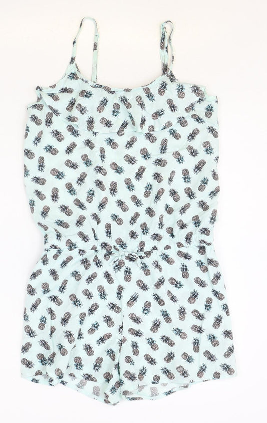 H&M Girls Blue Geometric Polyester Playsuit One-Piece Size 12-13 Years Pullover