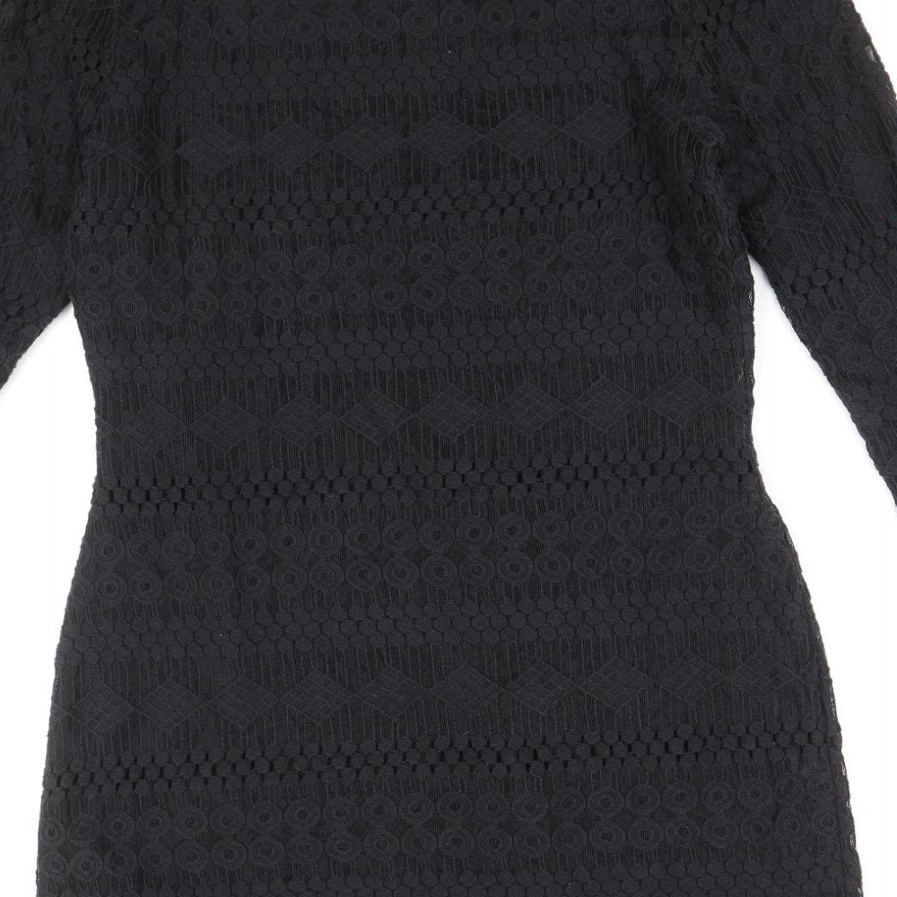 Pepperberry Womens Black Geometric Cotton Pencil Dress Size 12 Scoop Neck Pullover