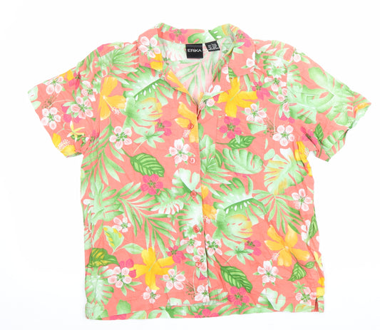 ERIKA Mens Multicoloured Floral Cotton Button-Up Size S Collared Button