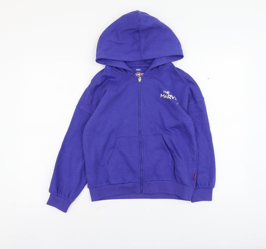 Marks and Spencer Girls Purple Cotton Full Zip Hoodie Size 9-10 Years Zip - The Marvels