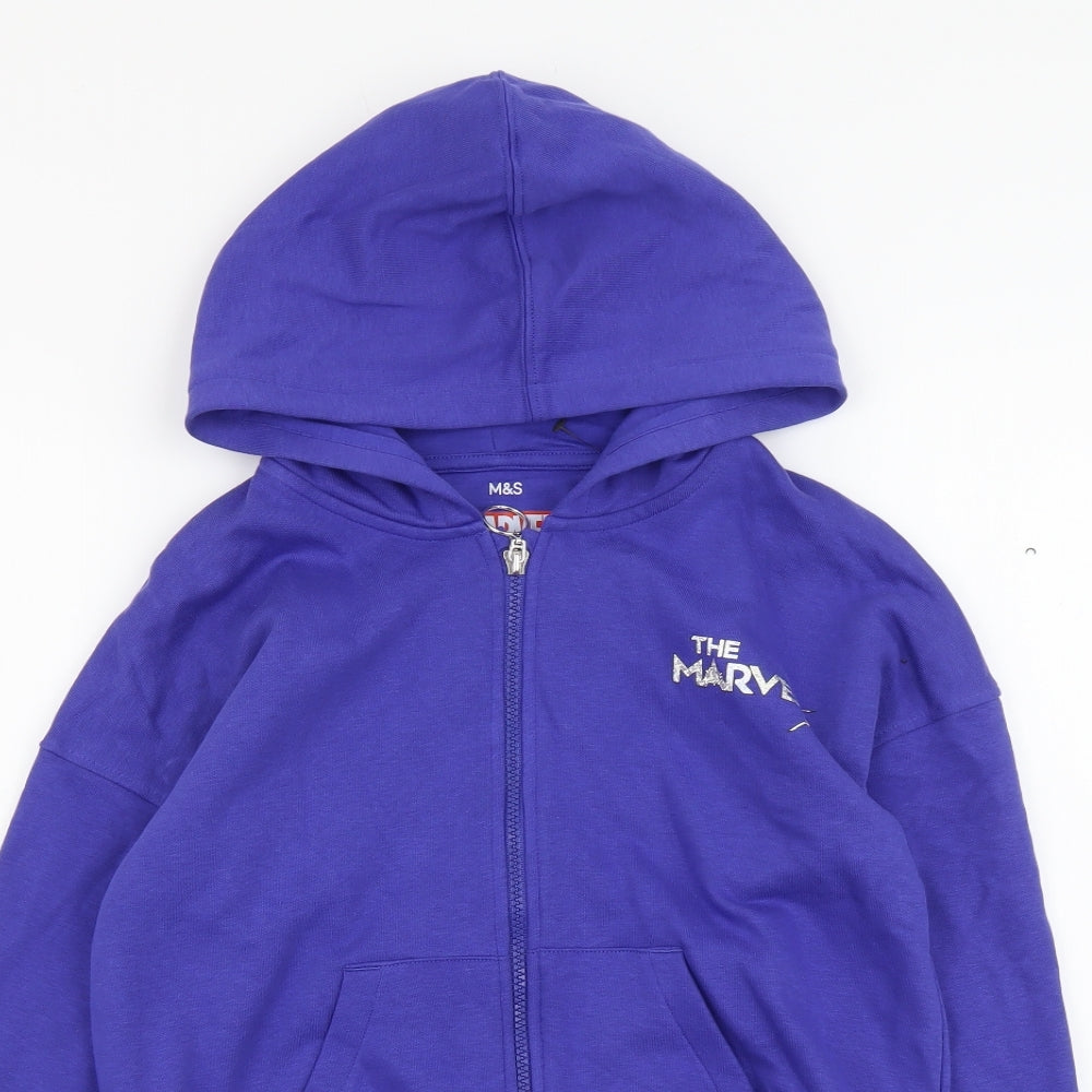 Marks and Spencer Girls Purple Cotton Full Zip Hoodie Size 9-10 Years Zip - The Marvels