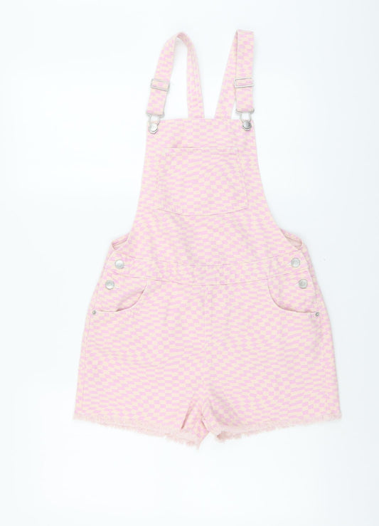 Marks and Spencer Girls Pink Geometric Cotton Playsuit One-Piece Size 13-14 Years Button