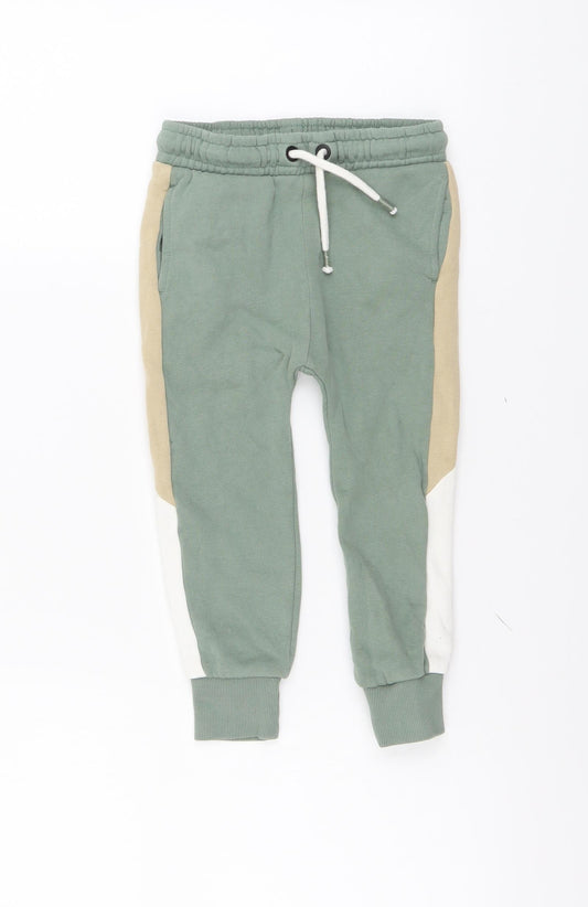 NEXT Boys Green Cotton Jogger Trousers Size 3-4 Years Regular Drawstring
