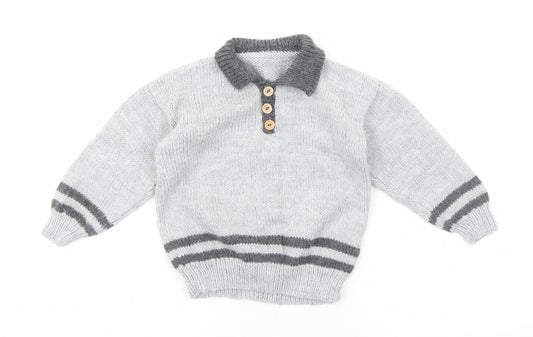 Preworn Boys Grey Collared Cotton Pullover Jumper Size 2 Years Pullover
