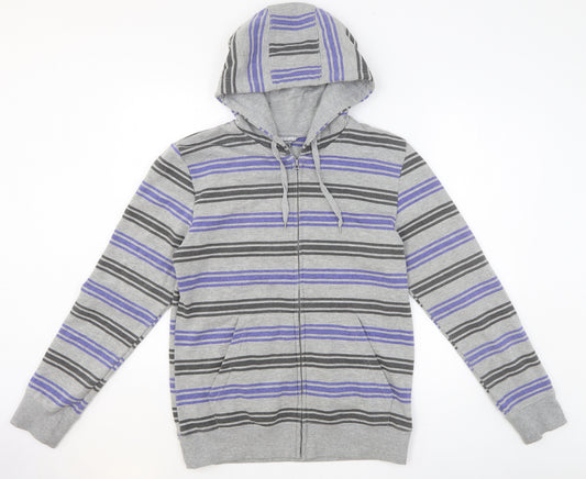 Peacocks Mens Grey Striped Polyester Full Zip Hoodie Size S