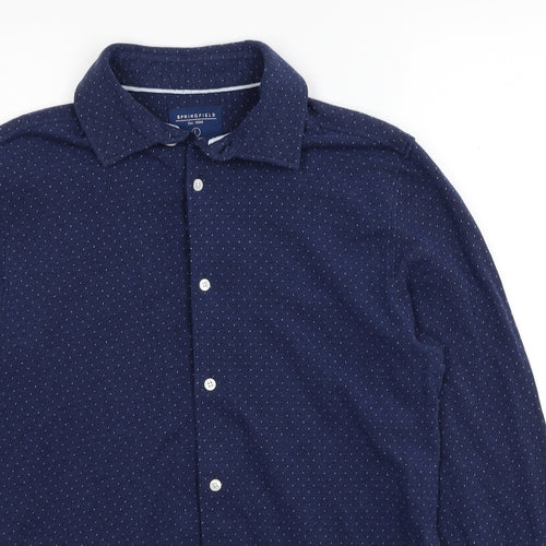Springfield Mens Blue Polka Dot Cotton Button-Up Size L Collared Button