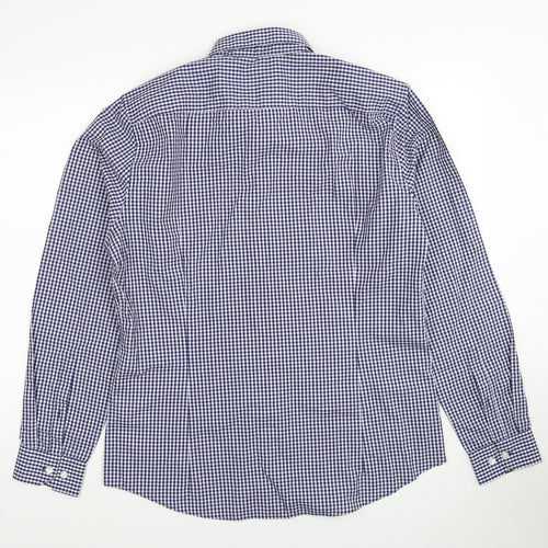 H&M Mens Blue Check Cotton Button-Up Size L Collared Button