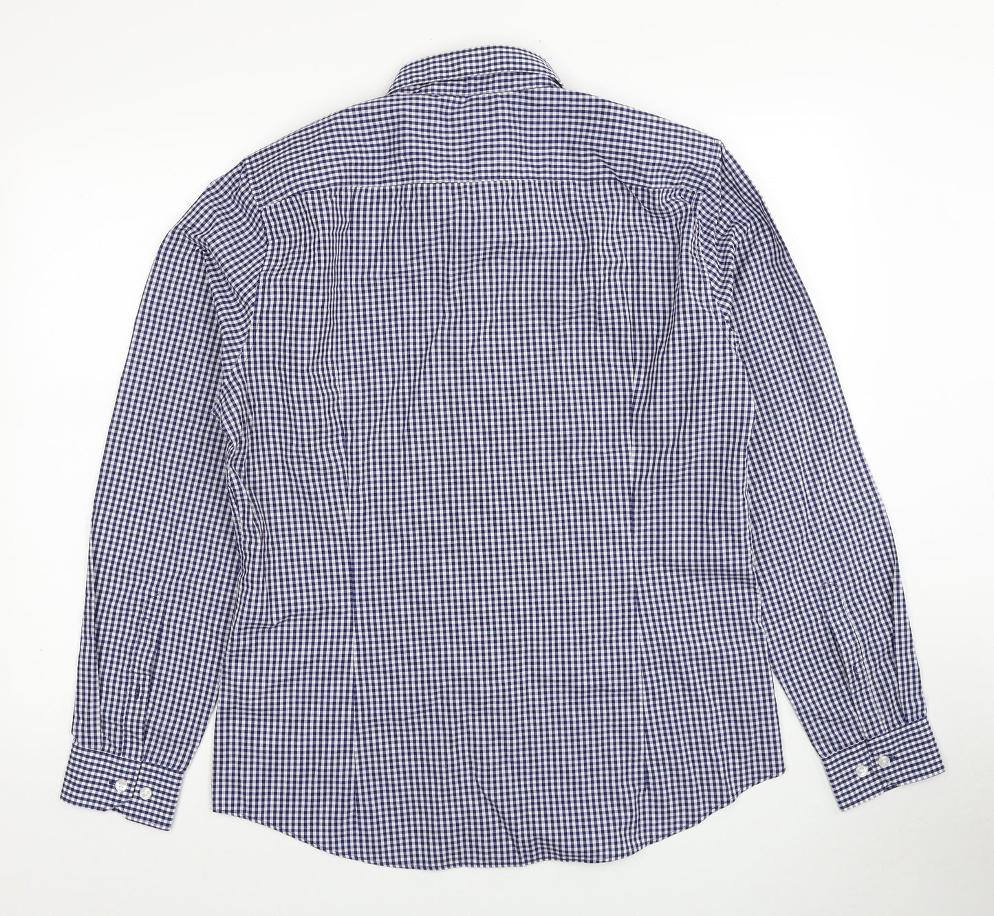H&M Mens Blue Check Cotton Button-Up Size L Collared Button