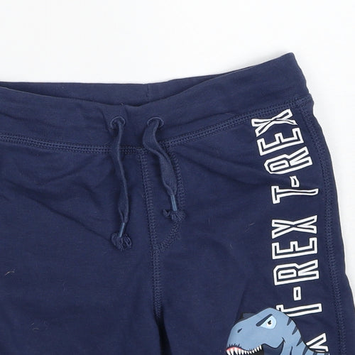 H&M Boys Blue Cotton Sweat Shorts Size 6-7 Years Regular Drawstring - T-rex