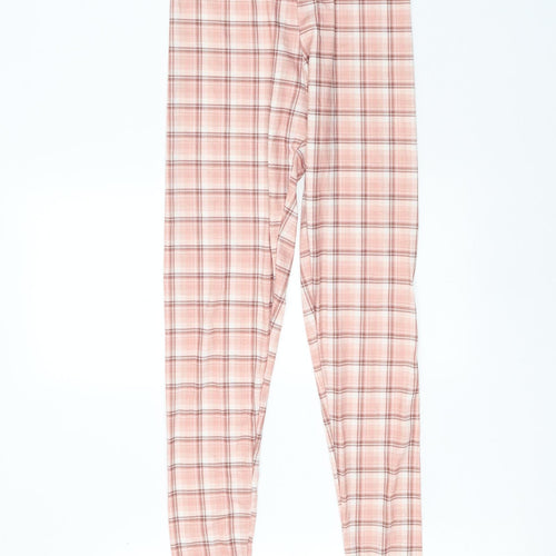 PRETTYLITTLETHING Womens Pink Plaid Polyester Jogger Leggings Size 8