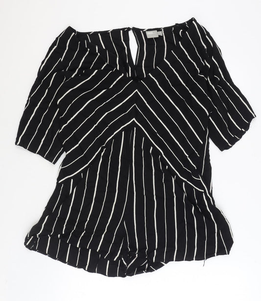 ASOS Womens Black Striped Polyester Playsuit One-Piece Size 12 Button