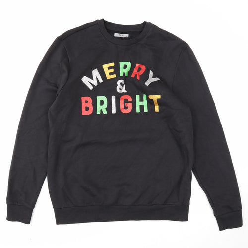 TU Mens Black Cotton Pullover Sweatshirt Size M - Merry & Bright
