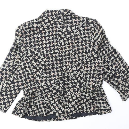 Fusion Womens Black Geometric Jacket Blazer Size XL Button