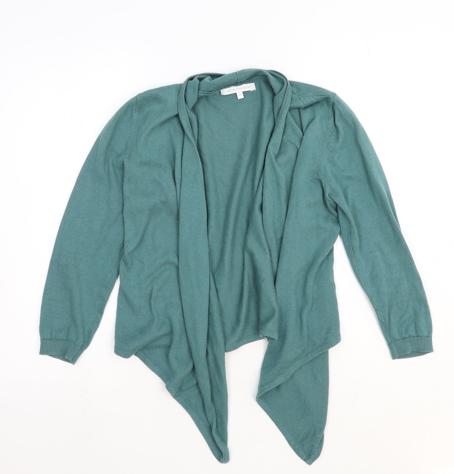 John Rocha Womens Green V-Neck 100% Cotton Cardigan Jumper Size 10