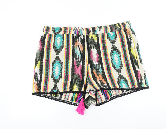 Papaya Womens Multicoloured Geometric Acrylic Basic Shorts Size 16 Regular Tie