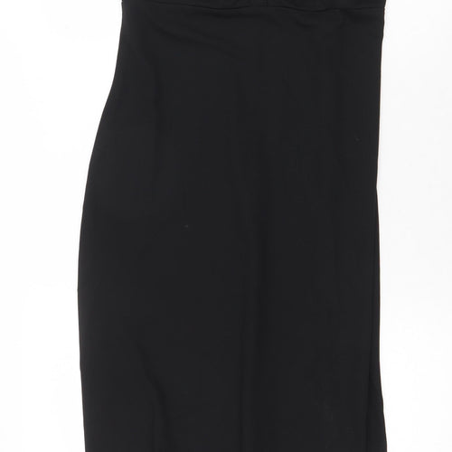 Long Tall Sally Womens Black Polyester Slip Dress Size 12 Sweetheart Zip