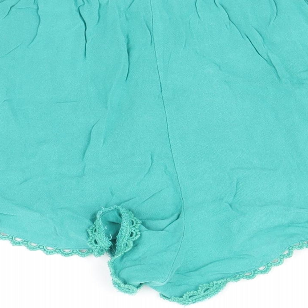 Primark Womens Green Viscose Basic Shorts Size 10 Regular Drawstring - Lace Detail