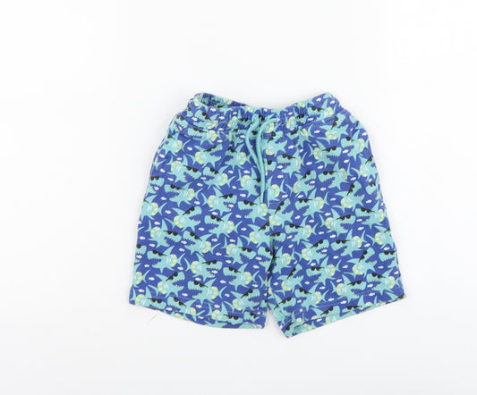PEP&CO Boys Blue Geometric Cotton Sweat Shorts Size 6-7 Years Regular Drawstring - Shark Swim Shorts