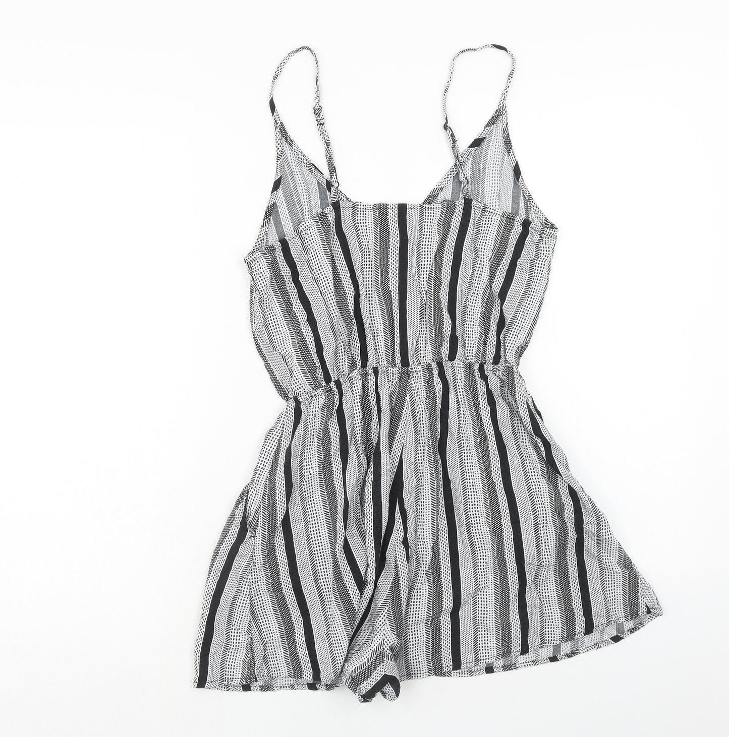 H&M Womens Black Striped Viscose Playsuit One-Piece Size 10 Pullover