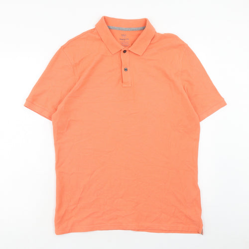 Marks and Spencer Mens Orange Cotton Polo Size M Collared Button