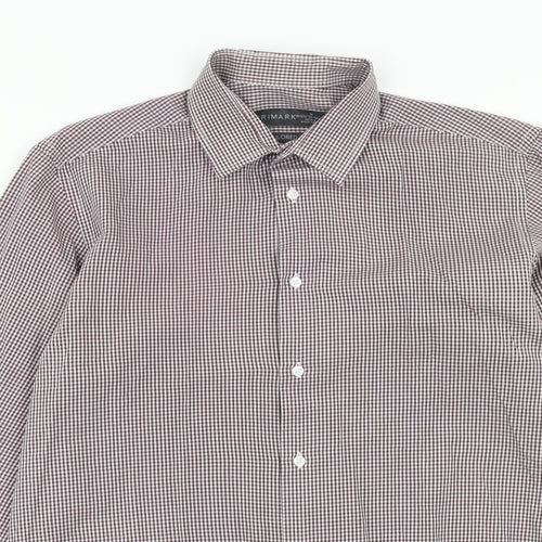 Primark Mens Purple Check Polyester Button-Up Size M Collared Button