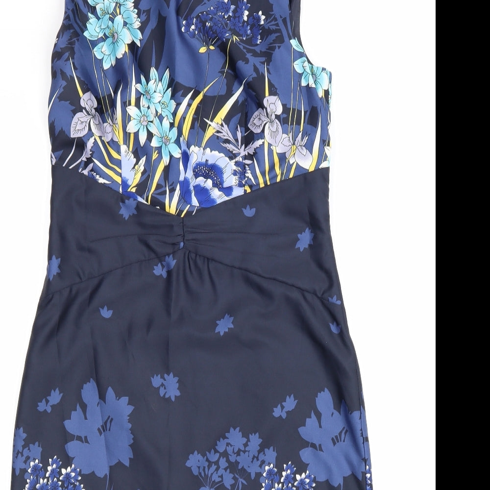 Untold Womens Blue Floral Polyester A-Line Size 10 Round Neck Zip
