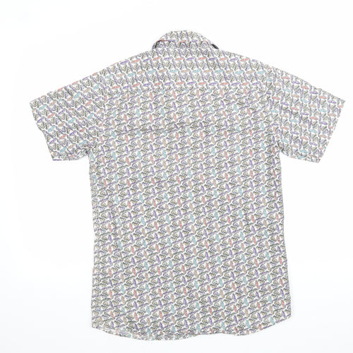 BCL London Mens White Geometric Cotton Button-Up Size S Collared Button - Car Print