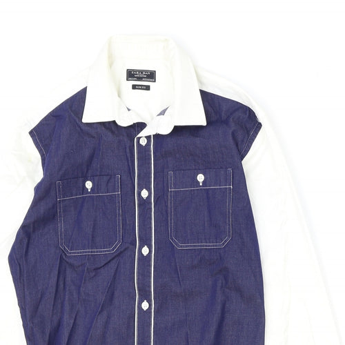 Zara Mens Blue Cotton Button-Up Size S Collared Button